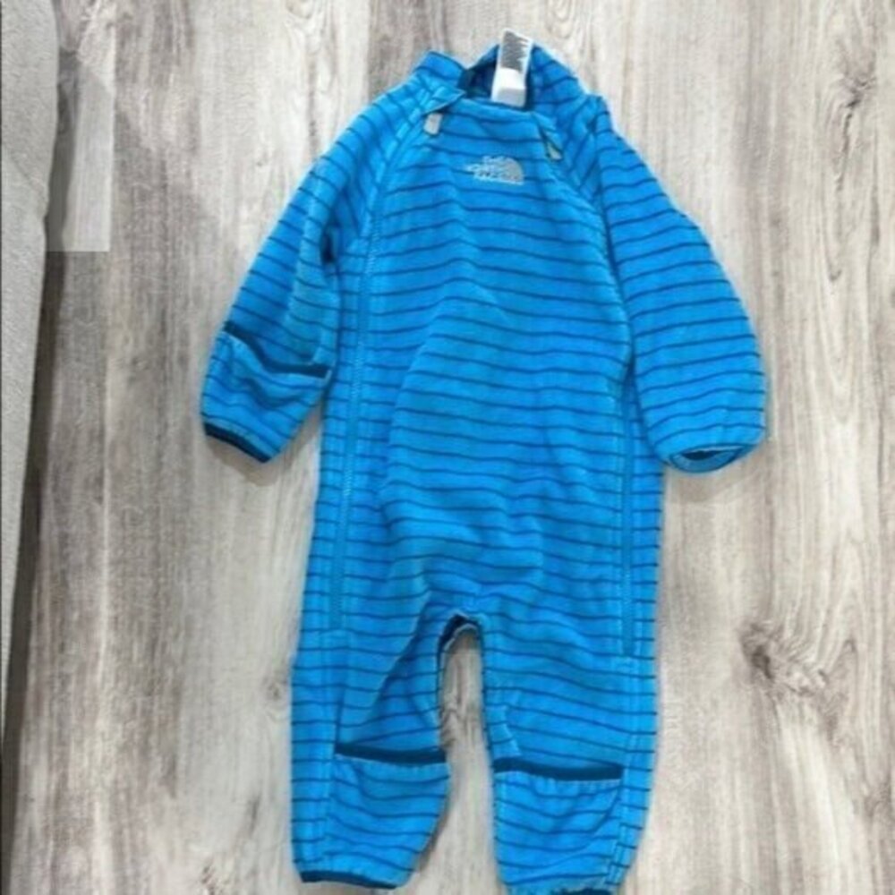 The North Face Kids Blue Striped One Piece winter  onesie size 6 month -12 month
